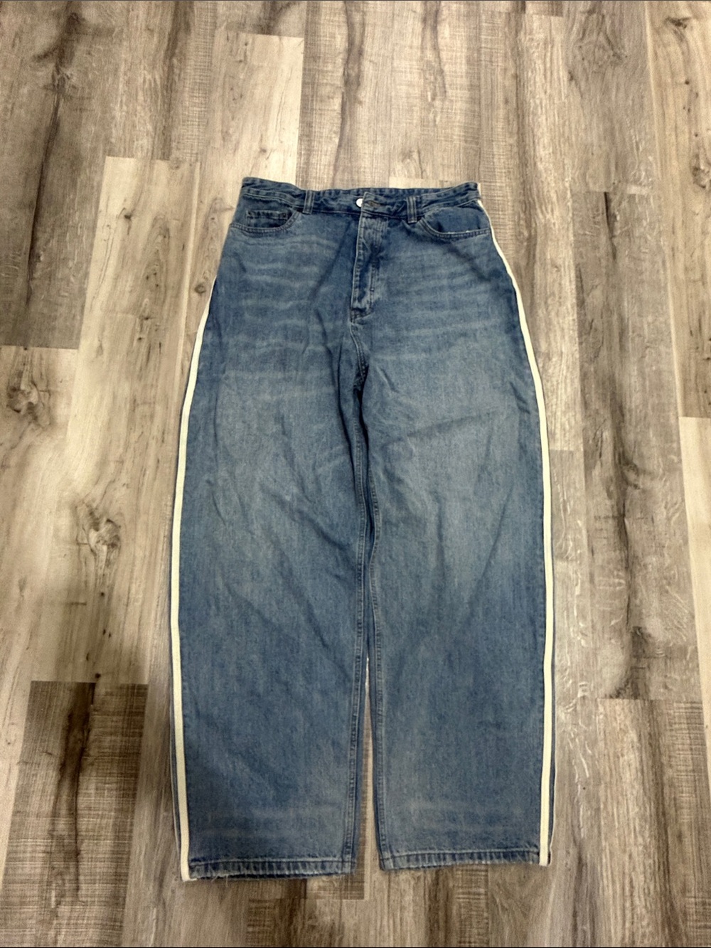 Balenciaga Relaxed Blue Denim Jeans with White Side Stripe